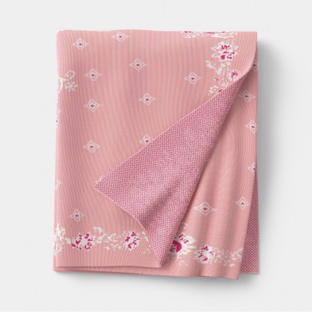 Floral Knit Jacquard Throw Blanket Pink/Cream Threshold designed w/ Studio McGee